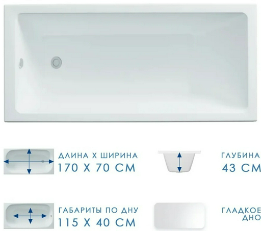 Ванна Kabinka.kz Аура 170х59х70см белый