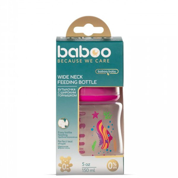 Бутылочка  Baboo  Sea life 0м+ 150мл  розовая купить,NaN