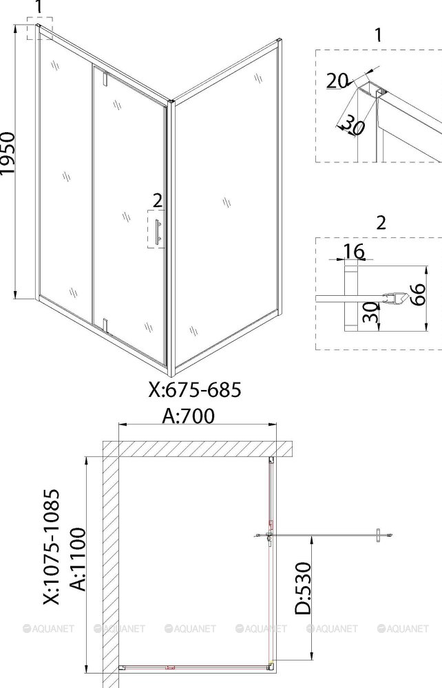 Душевое ограждение Niagara NG-83-11AB-A70B 110x70x195см купить,NaN
