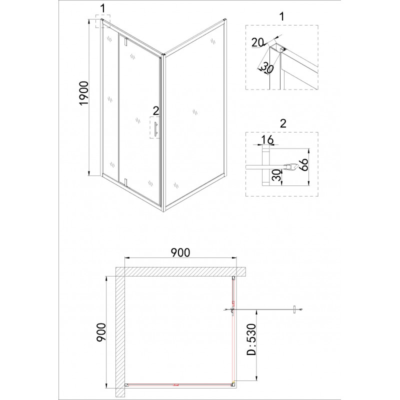 Душевое ограждение Niagara NG-0290-08 90х90х195см