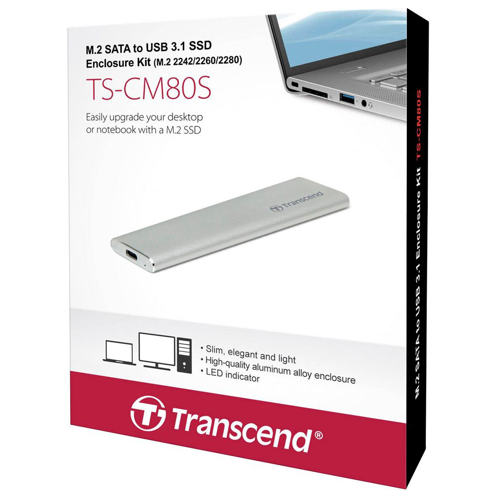 Внешний бокс для установки SSD Transcend TS-CM80S серебристый купить,NaN