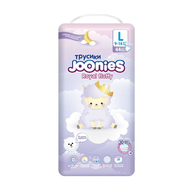 Трусики-подгузники Joonies Royal Fluffy  L 9-14 кг 44шт купить,NaN