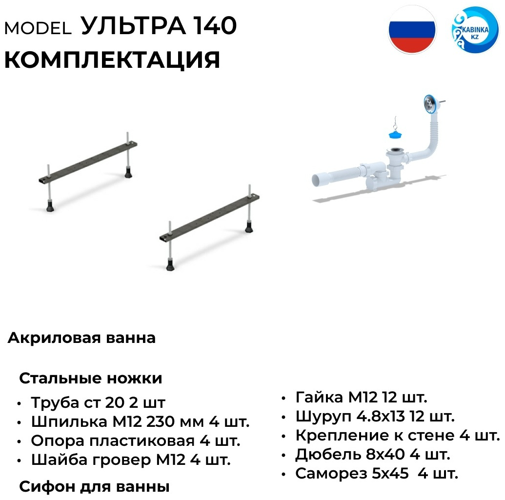 Ванна Тритон Ультра 140 140x70cм с ножками, сифоном и экраном купить,NaN