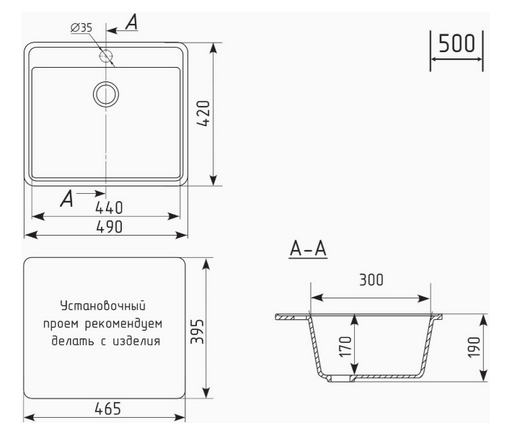 Мойка кухонная Cetus С-490-004 49х42х19см черный