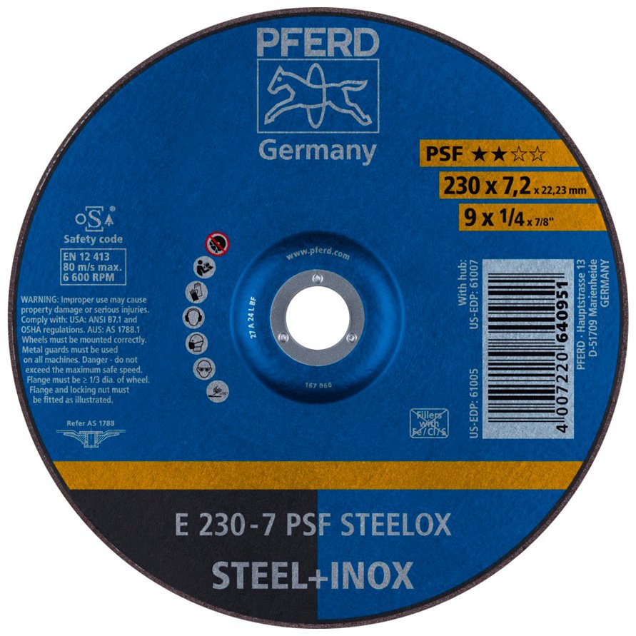 Pferd шлифовальный абразивный диск E 230-7 PSF STEELOX 230x22.23 мм 1 шт купить,NaN