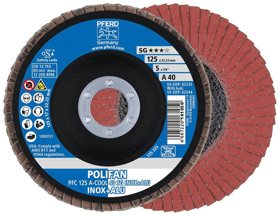 Pferd лепестковый диск PFC 125 A-COOL 40 SG INOX+ALU 125x22.23 мм 1 шт купить,NaN
