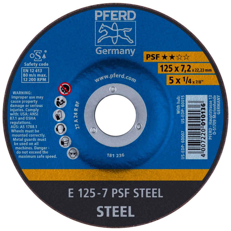 Pferd шлифовальный абразивный диск E 125-7 PSF STEEL 125x22.23 мм 1 шт купить,NaN