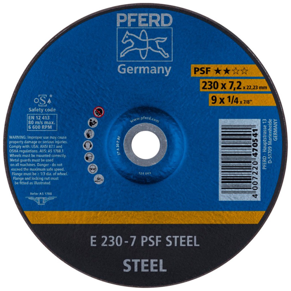 Pferd шлифовальный абразивный диск E 230-7 PSF STEEL 230x22.23 мм 1 шт купить,NaN