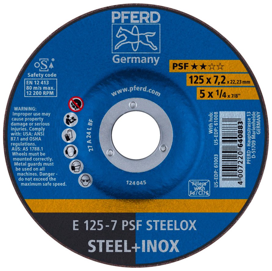 Pferd шлифовальный абразивный диск E 125-7 PSF STEELOX 125x22.23 мм 1 шт купить,NaN