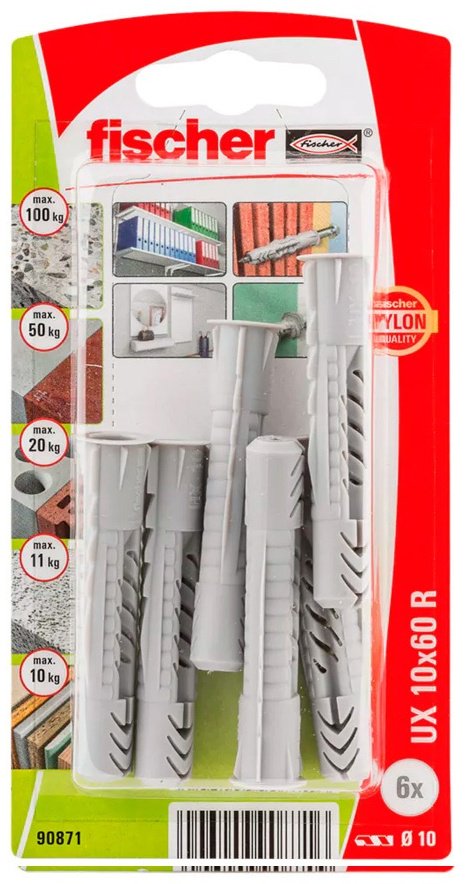 FISCHER дюбель 90871 10X60 с кромкой, 6 шт купить,NaN
