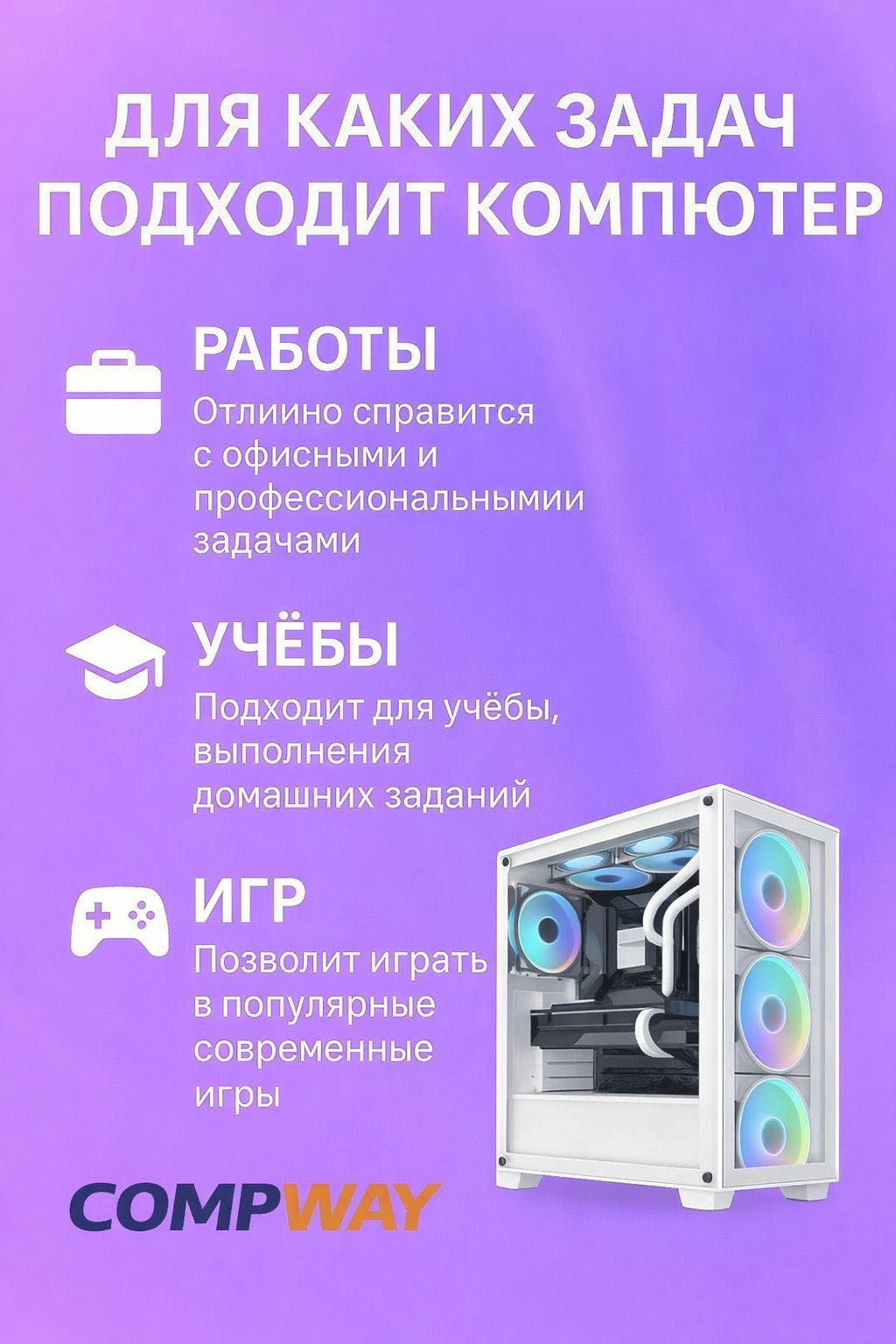 Системный блок Compway Mesh i5-10400F / RTX 5060 / 16GB / SSD 256GB / Windows 11 Pro