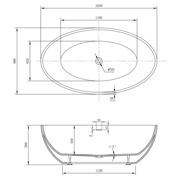 Ванна Abber AB9249-1.6 165х90х58см белый
