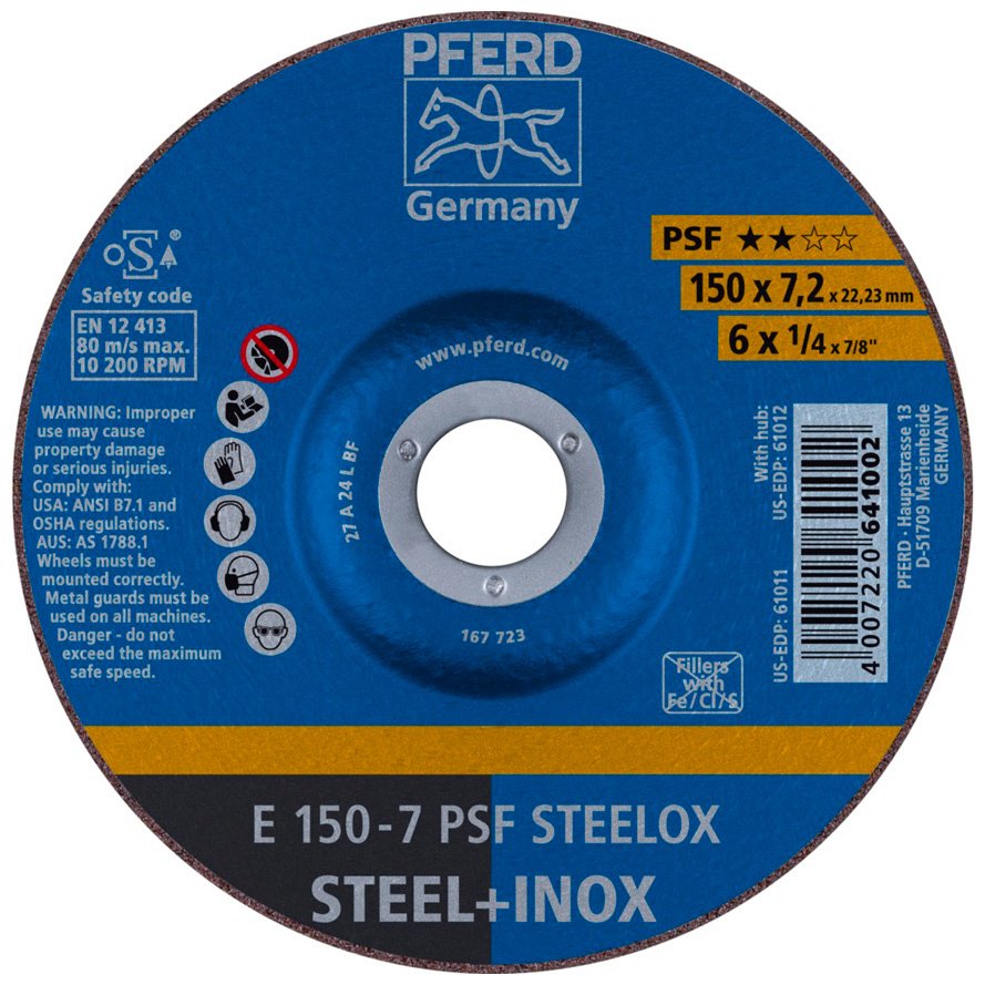 Pferd шлифовальный абразивный диск E 150-7 PSF STEELOX 150x22.23 мм 1 шт купить,NaN