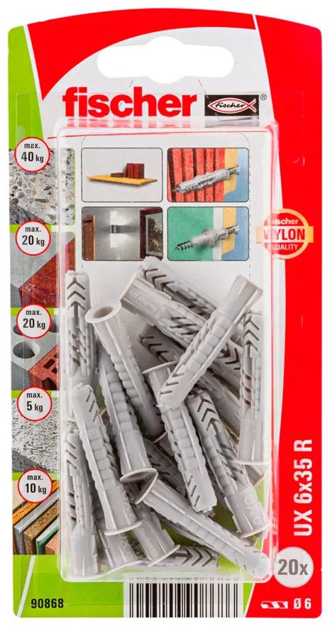 FISCHER дюбель 6X35 с кромкой 90868 20 шт купить,NaN