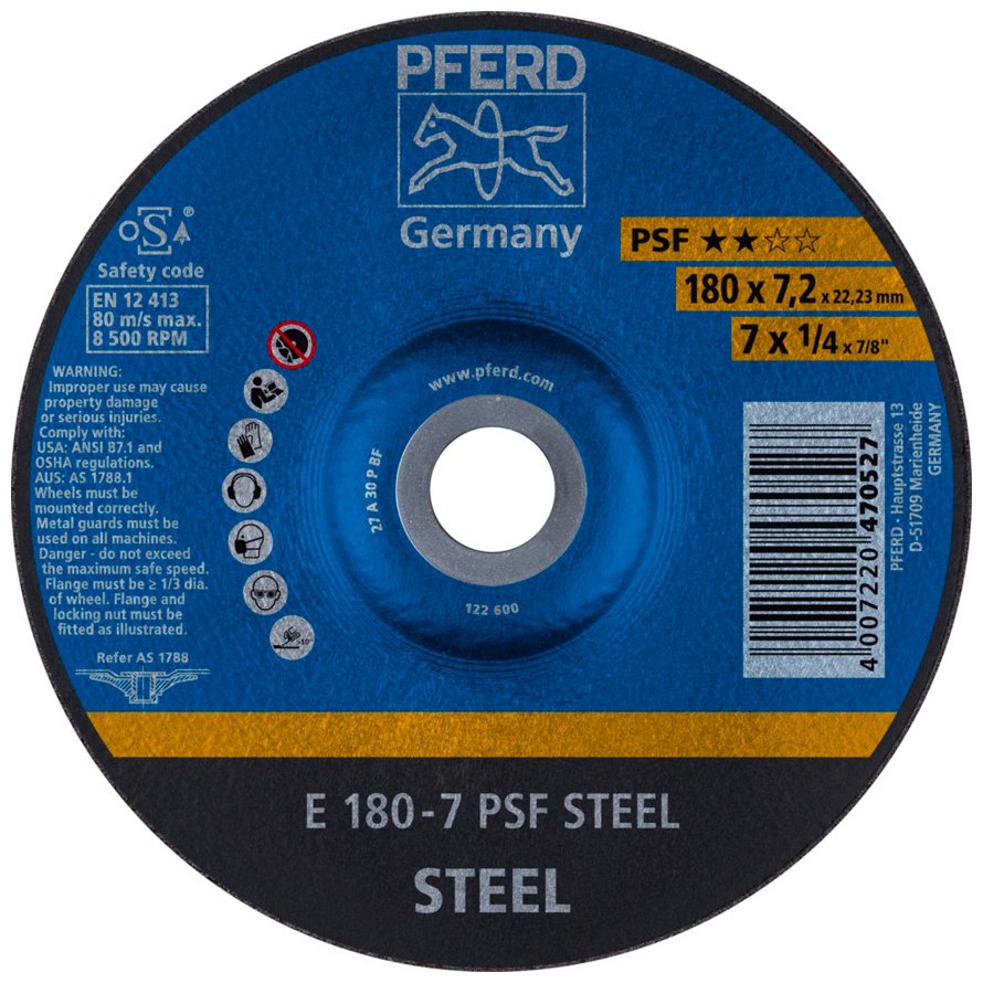Pferd шлифовальный абразивный диск E 180 - 7 PSF STEEL 180x22.2 мм 1 шт купить,NaN