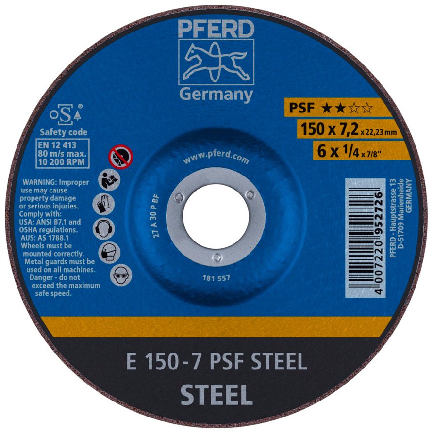 Pferd шлифовальный абразивный диск E 150-7 PSF STEEL 150x22.23 мм 1 шт купить,NaN