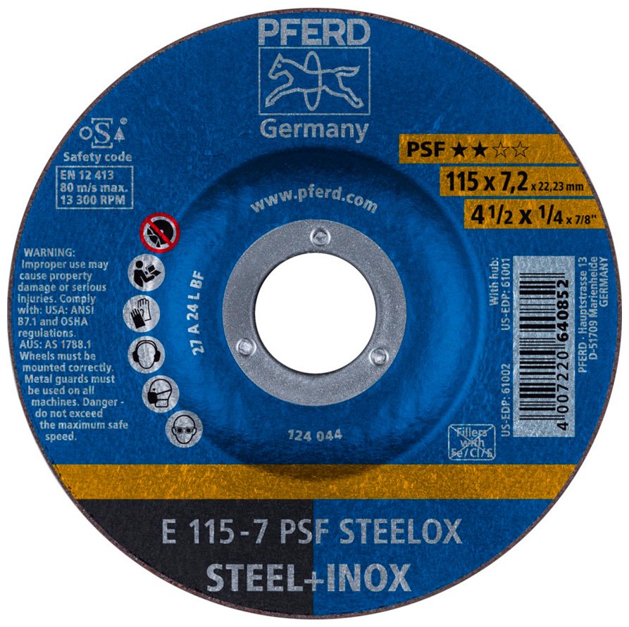Pferd шлифовальный абразивный диск E 115-7 PSF STEELOX 115x22.23 мм 1 шт купить,NaN