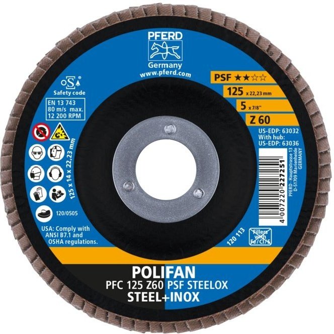 Pferd лепестковый диск PFC 125 Z 80 PSF STEELOX/ PFC125Z80 125x22 мм 1 шт купить,NaN