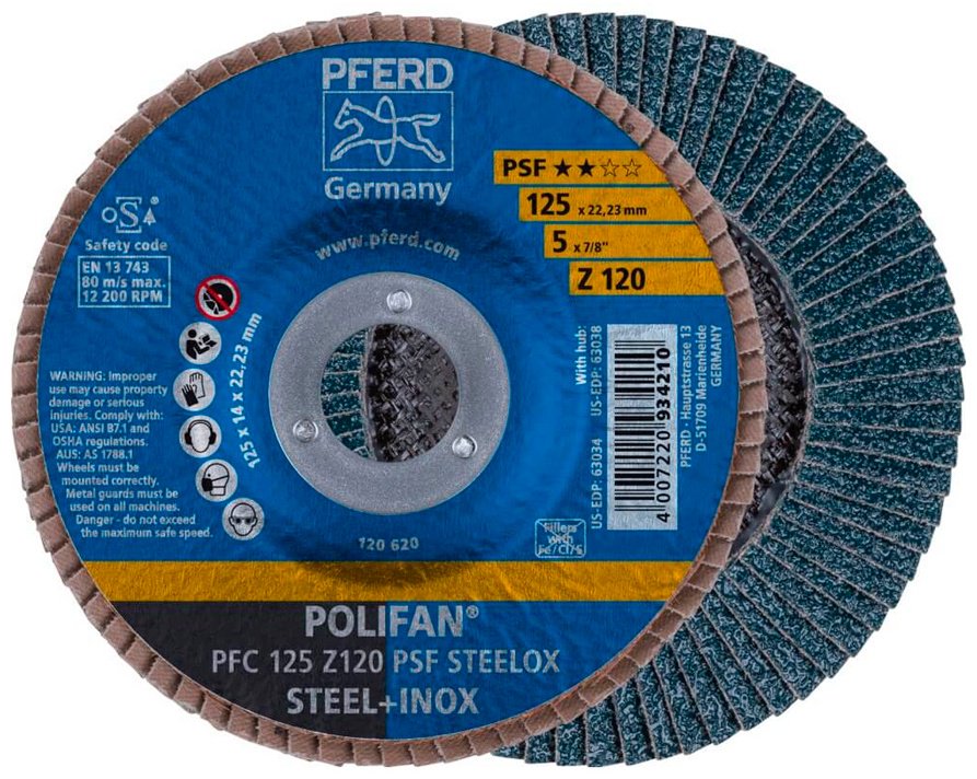 Pferd лепестковый диск Круг шлифовальный Pferd PFC 125 Z120 PSF STEELOX 125x22.23 мм 1 шт купить,NaN