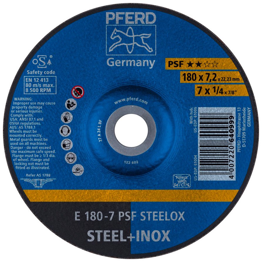 Pferd шлифовальный абразивный диск E 180 - 7 PSF STEELOX 180x22.23 мм 1 шт купить,NaN