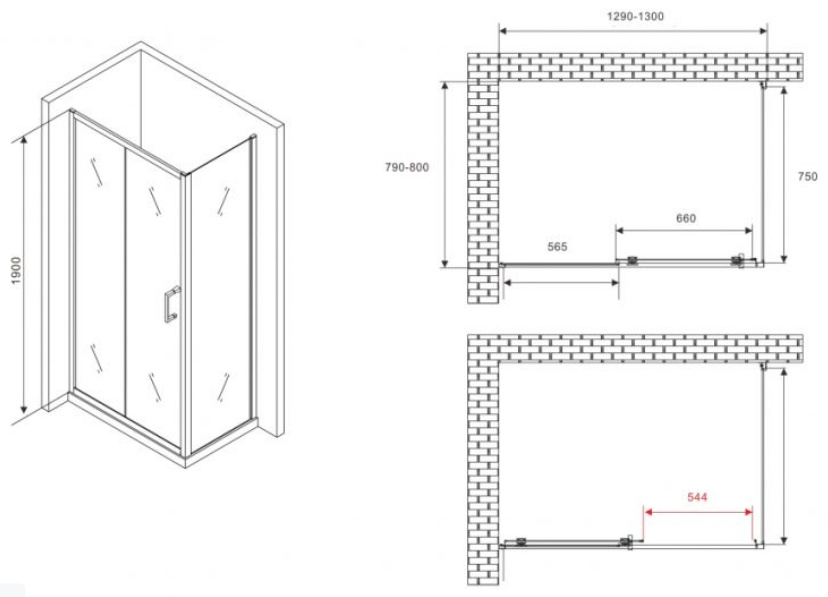 Угол душевой Abber Schwarzer Diamant AG30130B5-S80B5 80х190см черный купить,392000