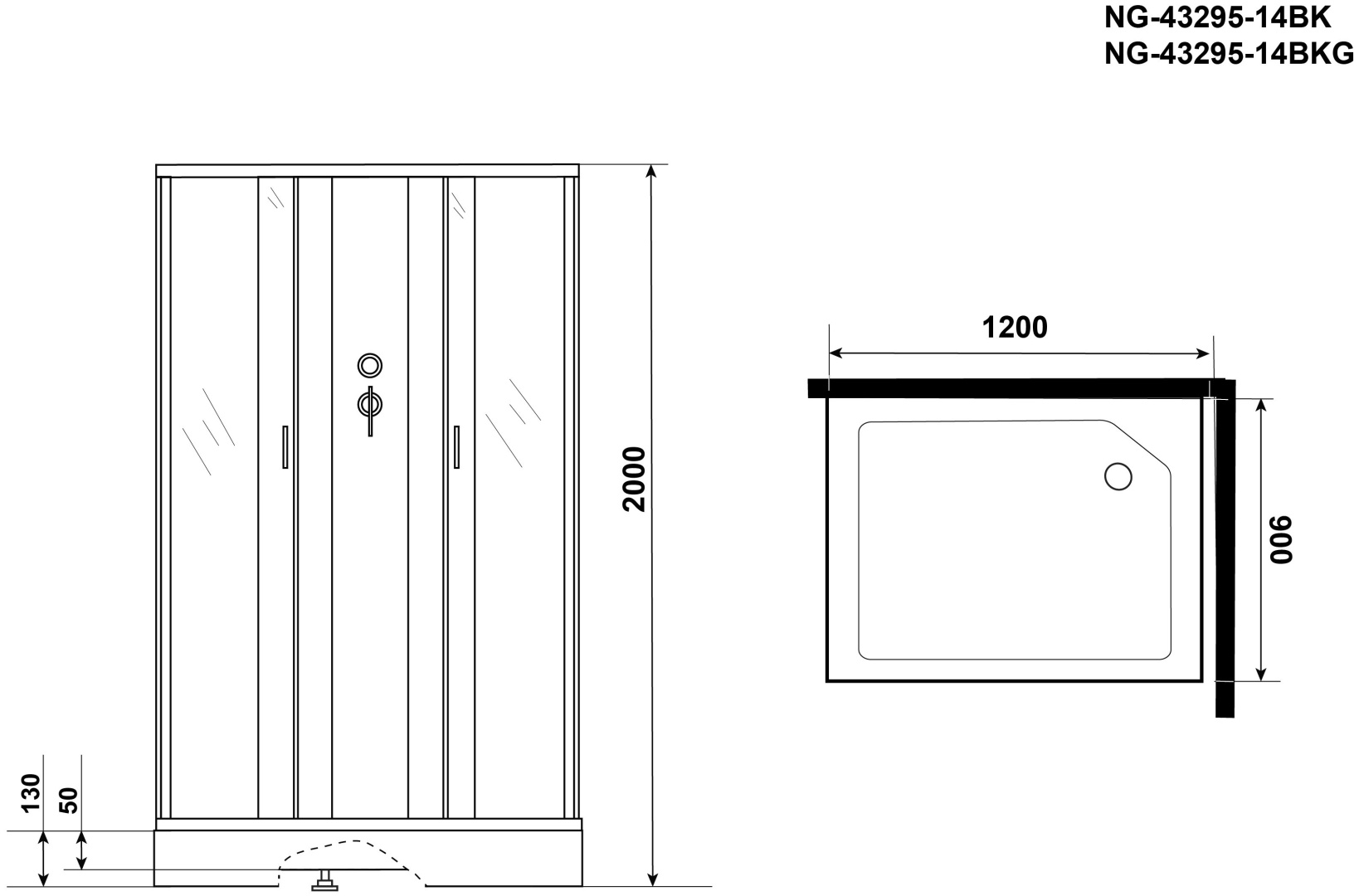 Кабина душевая Niagara NG-43295-14QBK 120х90х215см белый