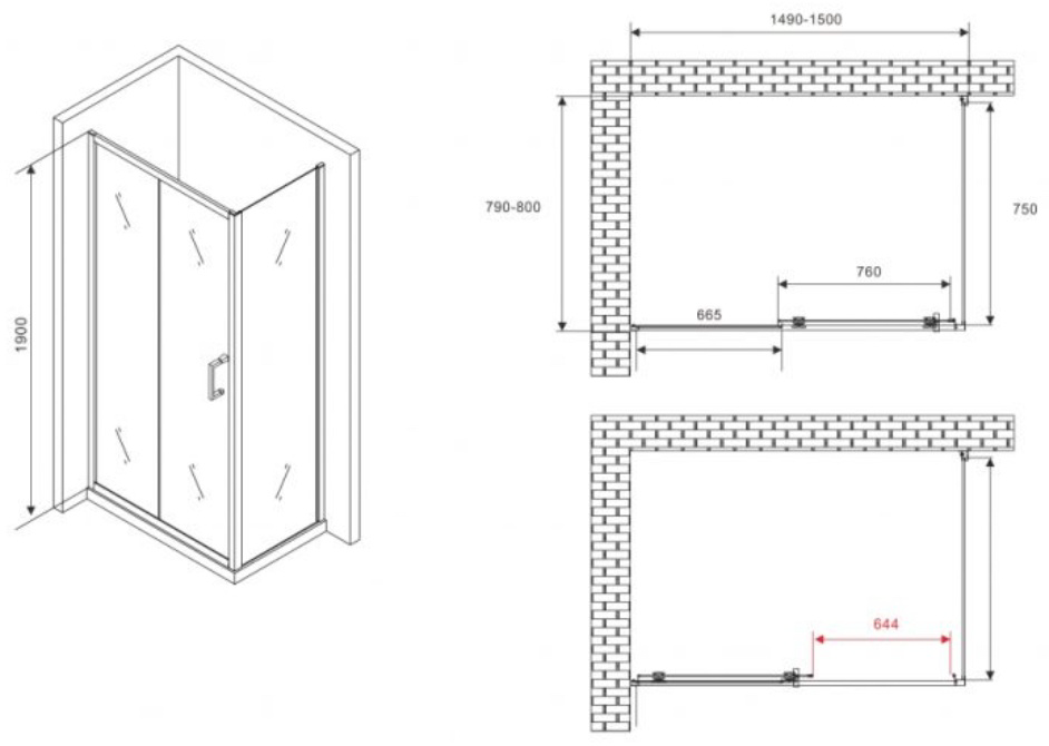 Угол душевой Abber Schwarzer Diamant AG30150B5-S80B5 80х190см черный купить,413600