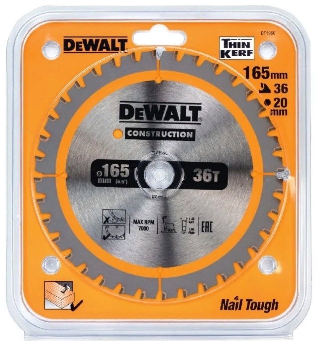 Пильный диск по дереву DeWALT DT1950, 165x20 мм, 36Т