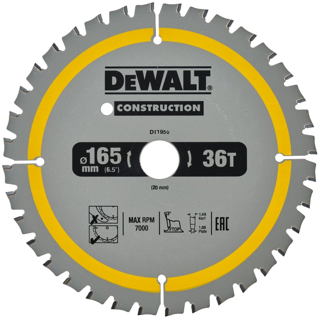 Пильный диск по дереву DeWALT DT1950, 165x20 мм, 36Т