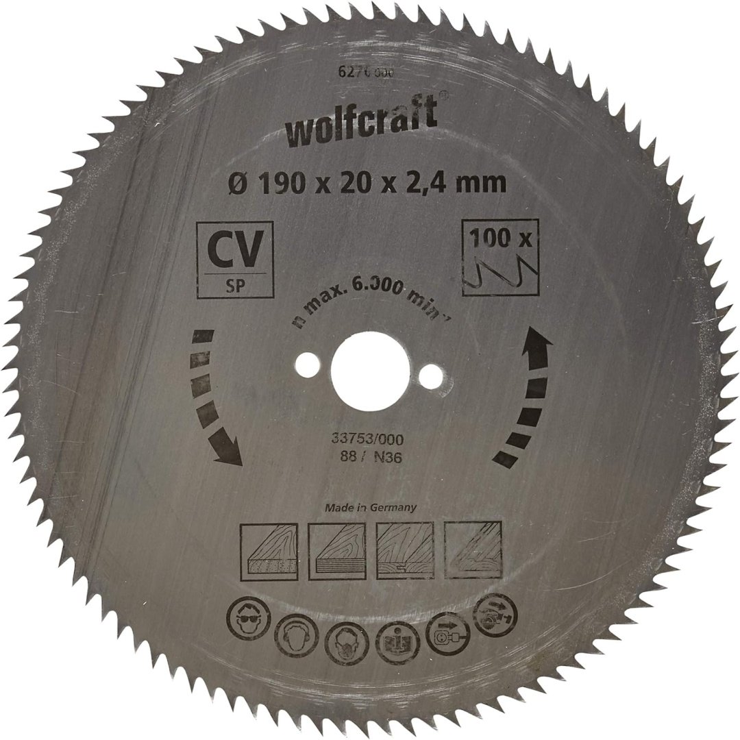 Пильный диск по дереву Wolfcraft 6276000, 190x20 мм, 100Т