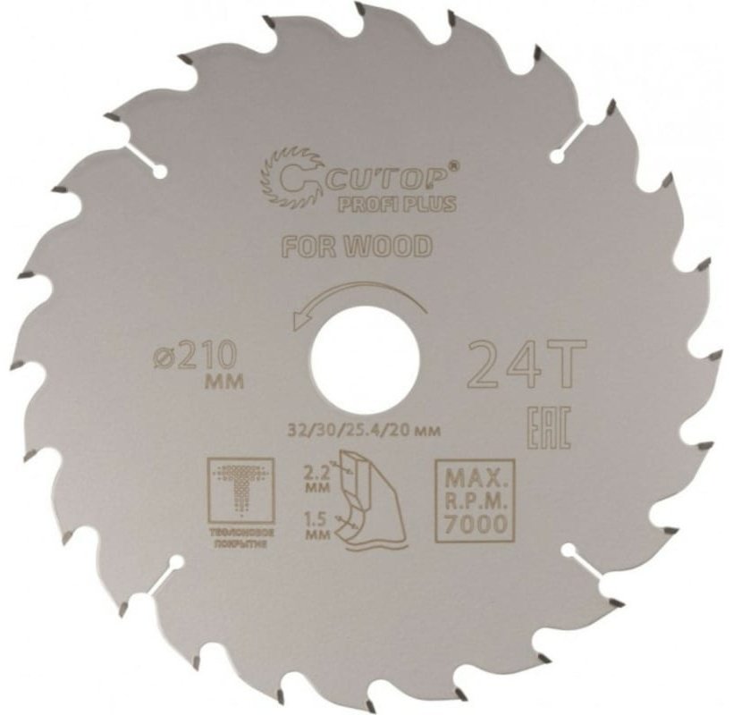 Пильный диск по дереву CUTOP 75-21024Т, 210x32 мм, 24Т