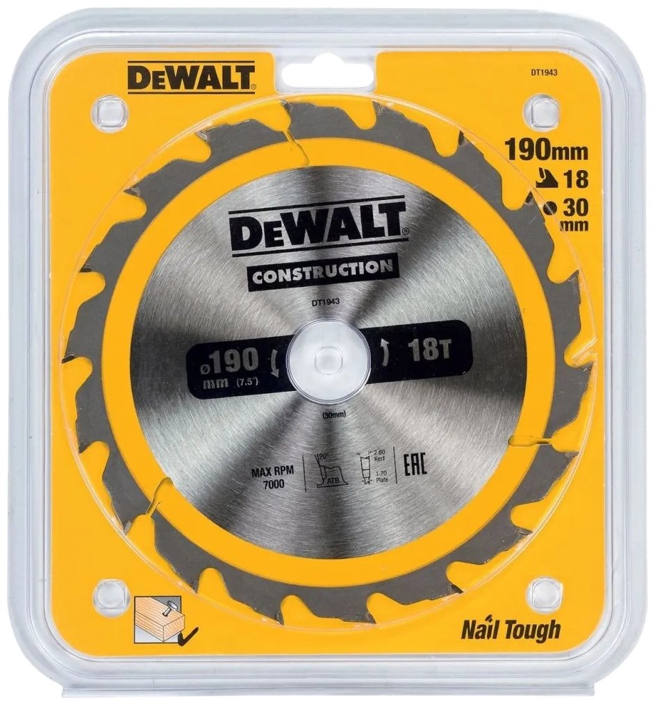 Пильный диск по дереву DeWALT DT1943-QZ, 190x30 мм, 18Т купить,NaN