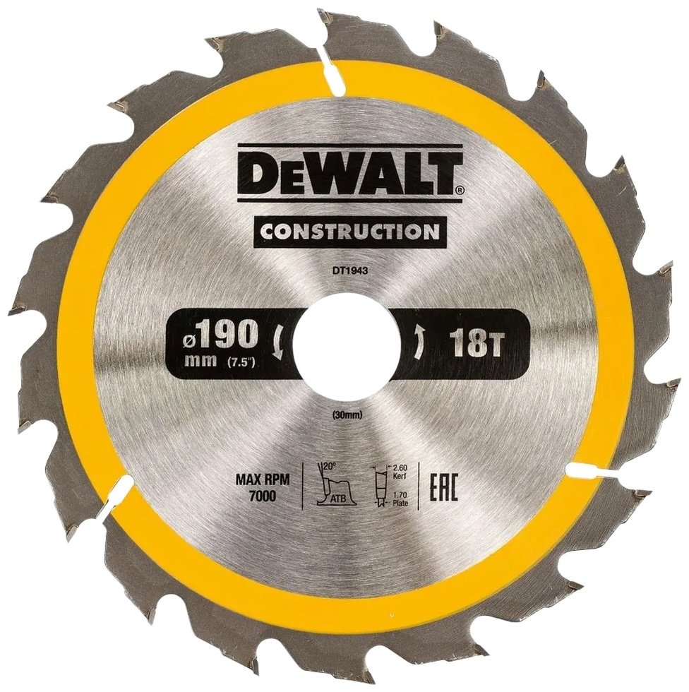 Пильный диск по дереву DeWALT DT1943-QZ, 190x30 мм, 18Т купить,NaN