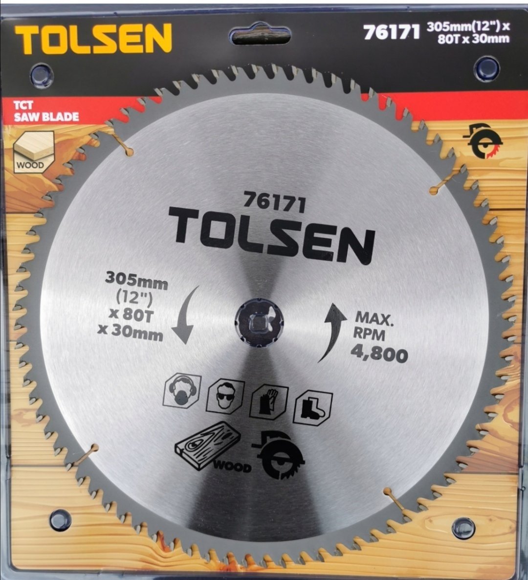 Пильный диск по дереву TOLSEN 76171, 305x22.2 мм, 80Т