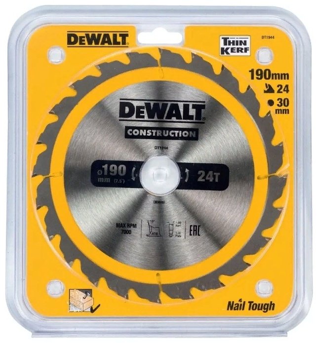 Пильный диск по дереву DeWALT DT1944-QZ, 190x30 мм, 24Т