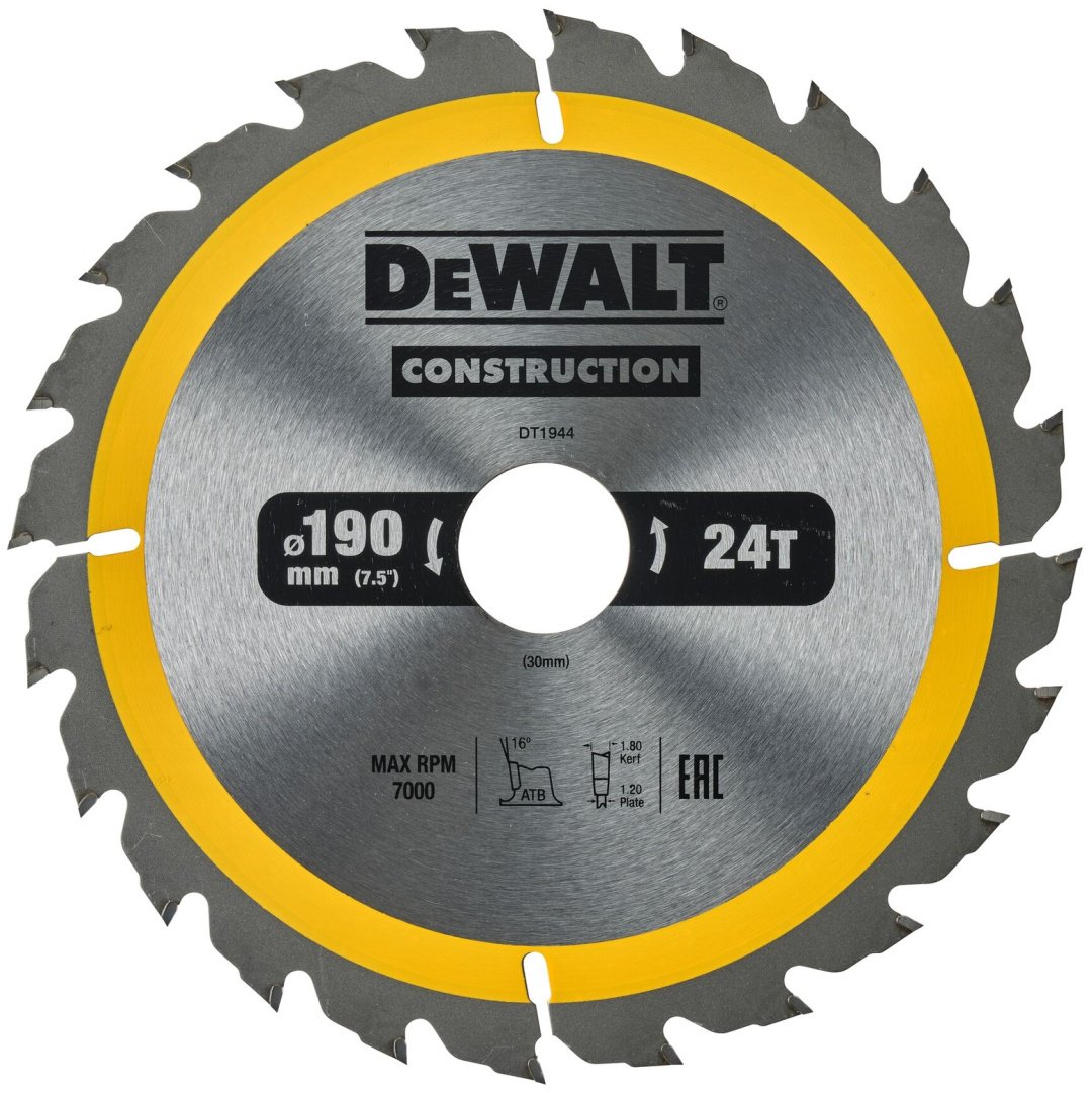 Пильный диск по дереву DeWALT DT1944-QZ, 190x30 мм, 24Т