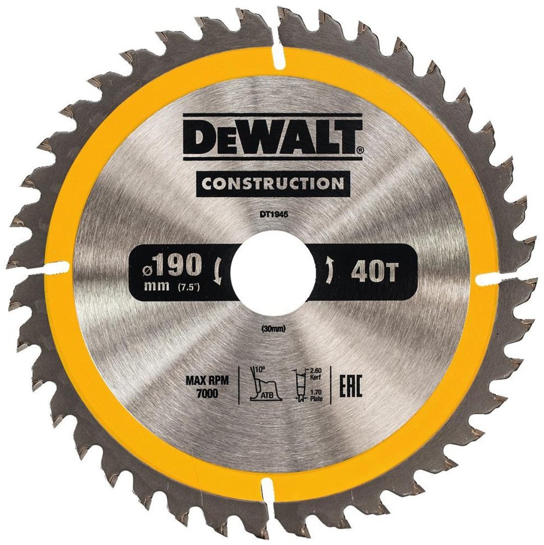 Пильный диск по дереву DeWALT DT1945-QZ, 190x30 мм, 40Т