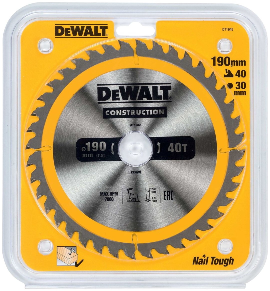 Пильный диск по дереву DeWALT DT1945-QZ, 190x30 мм, 40Т