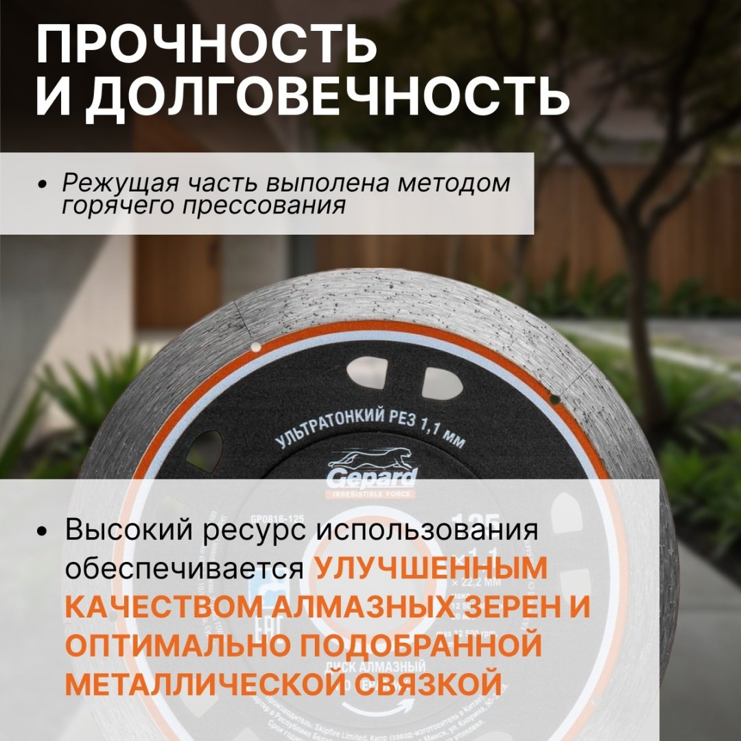 Диск отрезной алмазный 125x22.2х1.1 мм, Gepard GP0816-125