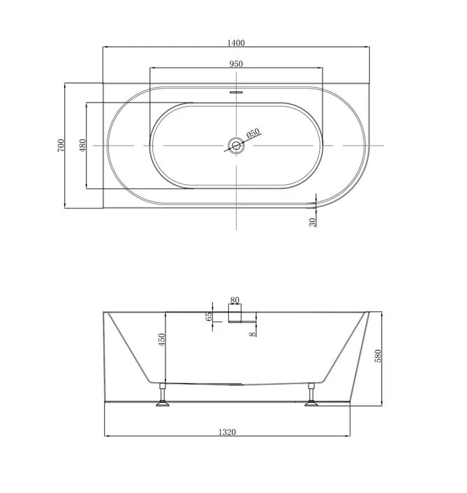 Ванна Abber AB9502-1.4 L 140х70х58см белый