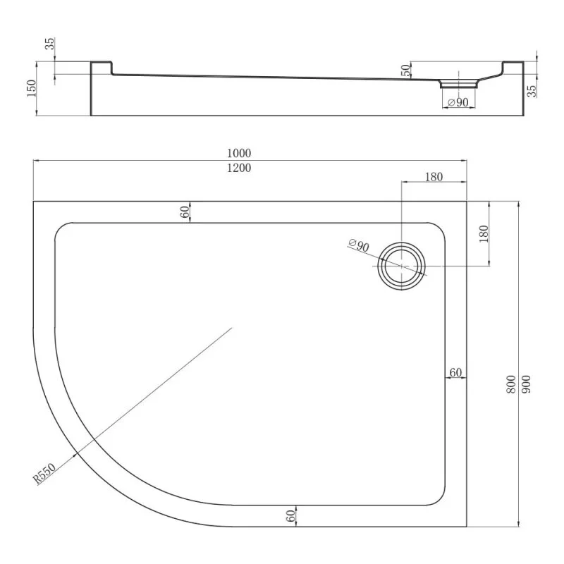 Душевой поддон Veconi TZ55L TZ55L-12090-C5 120x90x15см белый