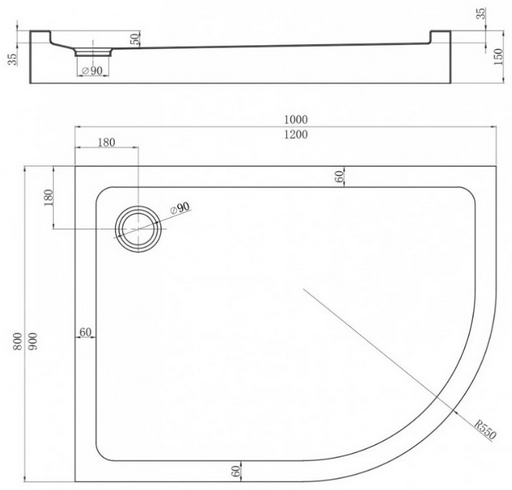 Душевой поддон Veconi TZ55L TZ55L-12080-C5 120x80x15см белый