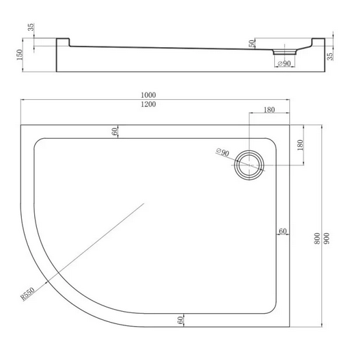 Душевой поддон Veconi TZ55L TZ55L-12090-C5 120x90x15см белый
