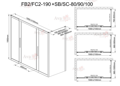 Душевой уголок AvaCan FB2 190-210 + SB100 MT 100х210х195см