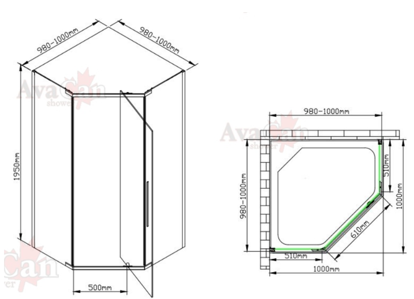 Душевой уголок AvaCan PB 100 MT 100х195см купить,NaN