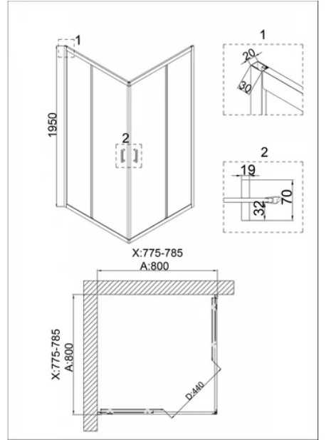 Душевое ограждение с поддоном Niagara NG-6888-08 Black 80x80x195см