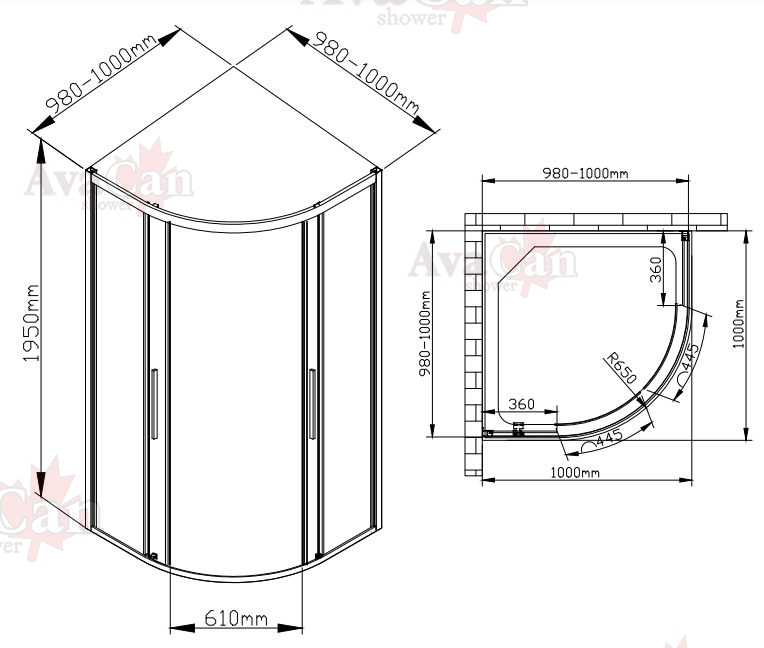 Душевой уголок AvaCan HB 100 100х100х195см