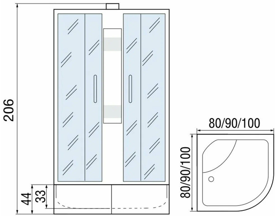 Кабина душевая Мономах Б/К  90/44 С МЗ 90х90х210см белый