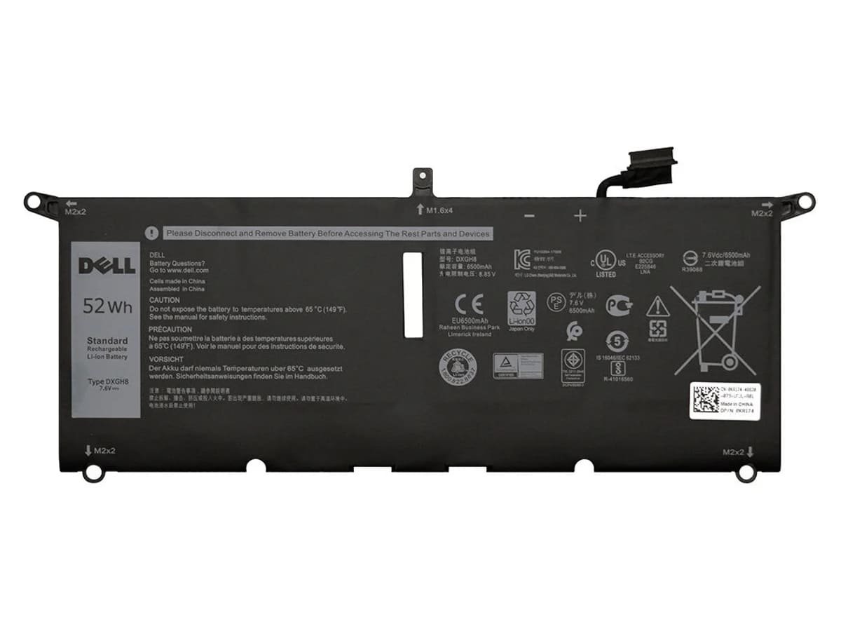 Аккумулятор DXGH8 для ноутбука Dell 7.6V 52Wh 6850 mAh