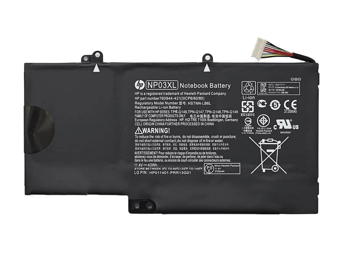 Аккумулятор NP03XL для ноутбука HP 11.4V 43Wh 3800 mAh